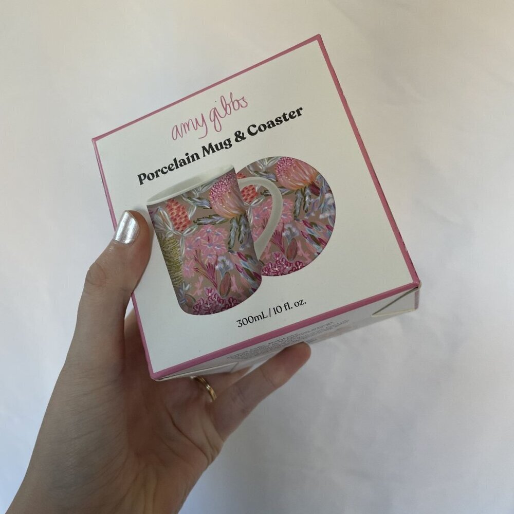 Amy‎ Gibbs Porcelain Mug & Coaster Set Candy Garden Design 300ml floral tea